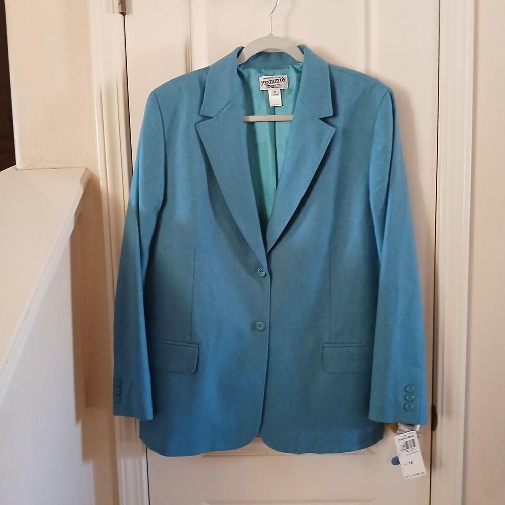 NWT VTG 80s/90s Blue Pendleton 100% Virgin Wool Single Breasted Blazer 16 USA